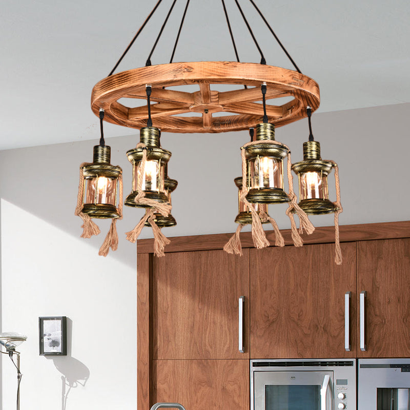 Lustre suspendu en métal à 6 lumières en bronze côtier : lampe suspendue au kérosène pour le salon