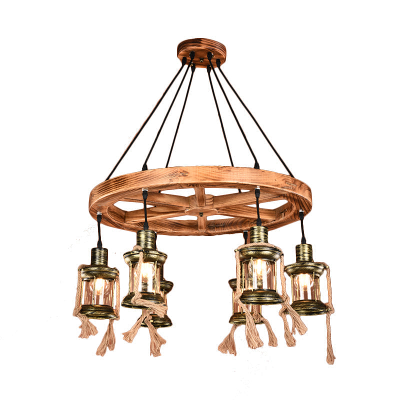 Lustre suspendu en métal à 6 lumières en bronze côtier : lampe suspendue au kérosène pour le salon
