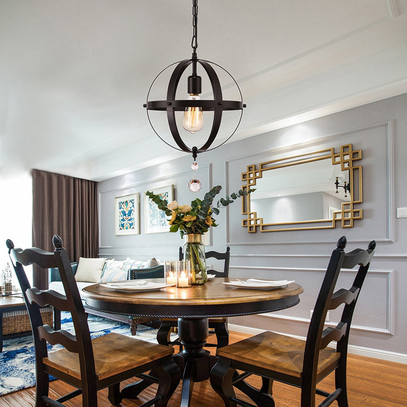 Vintage Globe Ceiling Pendant Light in Black for Dining Room - Metal, 1-Light