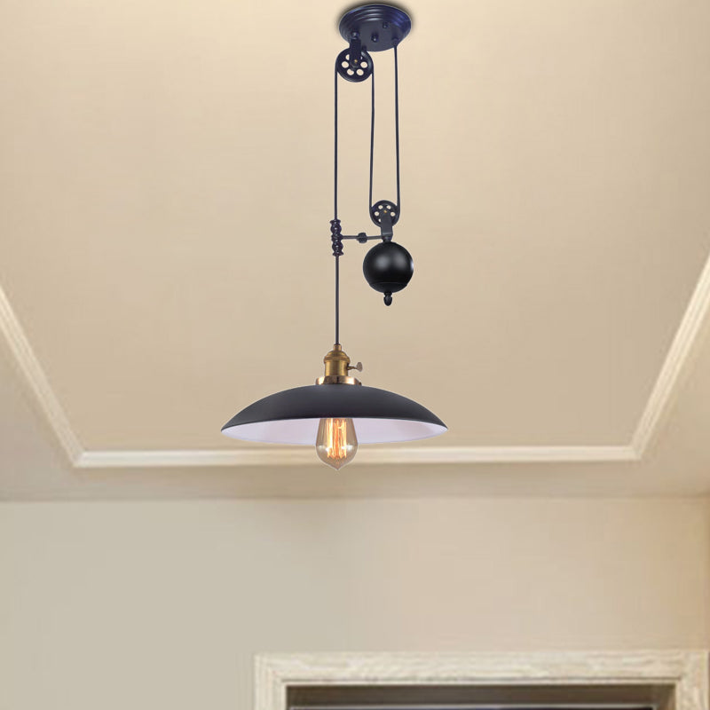 Industrial Dome Metal Ceiling Light - Black/White/Red