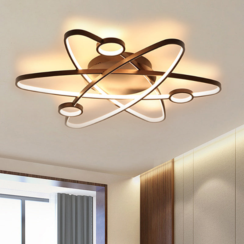 Modern Oval Flush Ceiling Lamp with LED Acrylic White/Coffee Finish in Warm Light - 23.5"/31.5"/39" Wide