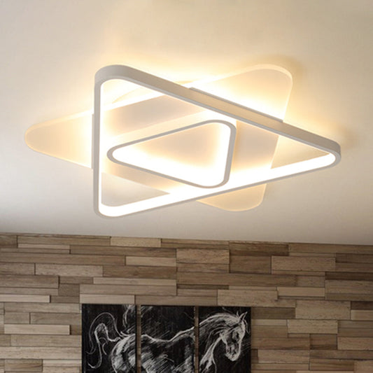 Modern White Led Triangle Flush Mount Ceiling Lamp - 17/21/25 Wide Acrylic Fixture In White/Warm