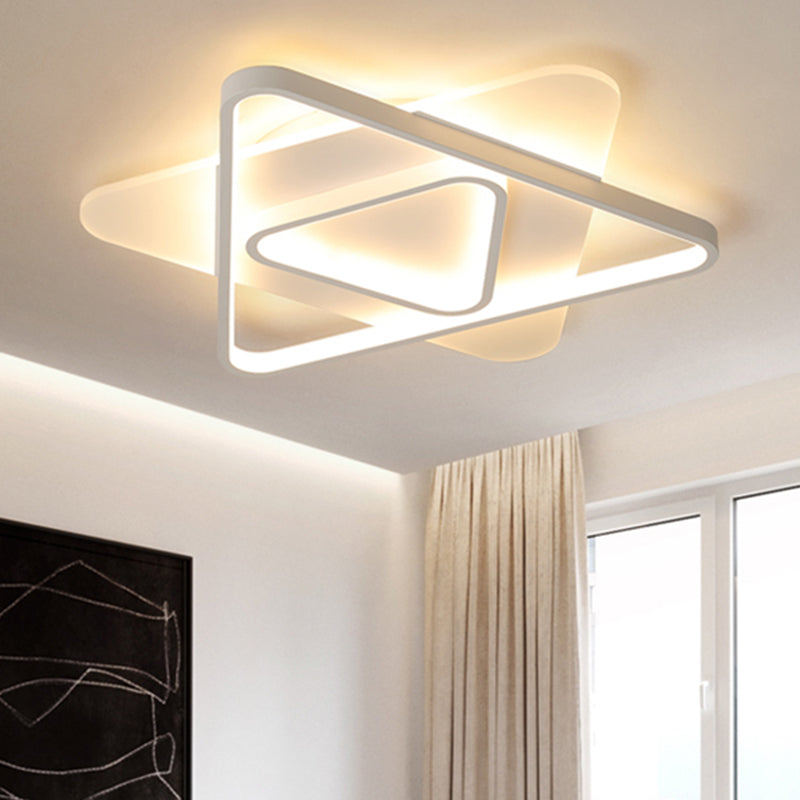 Modern White LED Triangle Flush Mount Ceiling Lamp - 17"/21"/25" Wide, Acrylic Fixture in White/Warm Light