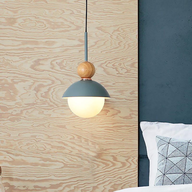 Sunny Doll Shape Hanging Light: Macaron Metallic Suspension Lamp (1 Bulb) In Pink/Light Blue For