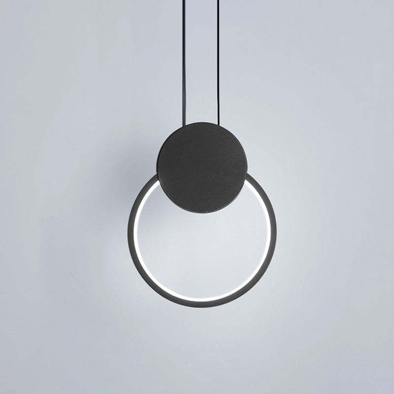Modern Round LED Suspension Light in White/Black - Perfect Bedside Lamp with White/Warm Light
