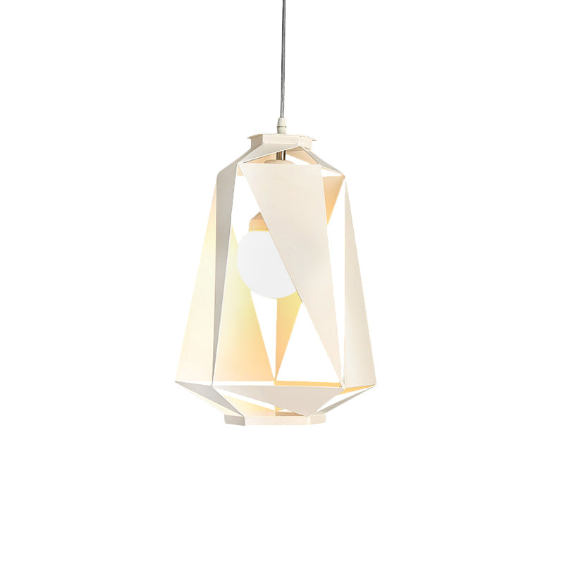 Modernist Metal Diamond Pendant Lamp - 1 Light, White Finish, Hollow-Out Design - Ceiling Hanging Fixture