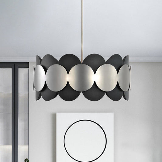 Modern Nordic Black Drum Pendant Light With 6 Bulbs - Metallic Ceiling Chandelier For Bedroom