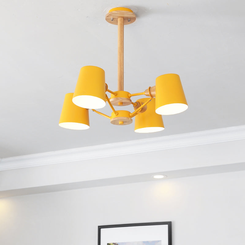 Plafonnier semi-encastré Macaron à 4 lampes, corps rose/jaune avec tige en bois