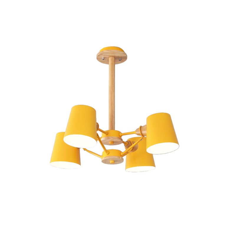 Plafonnier semi-encastré Macaron à 4 lampes, corps rose/jaune avec tige en bois