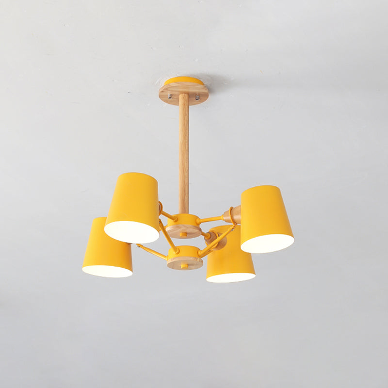 Plafonnier semi-encastré Macaron à 4 lampes, corps rose/jaune avec tige en bois