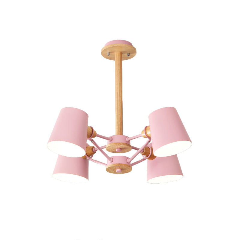 Plafonnier semi-encastré Macaron à 4 lampes, corps rose/jaune avec tige en bois