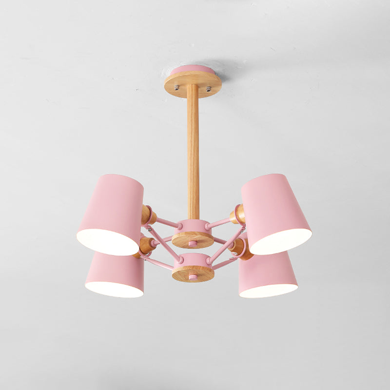 Plafonnier semi-encastré Macaron à 4 lampes, corps rose/jaune avec tige en bois