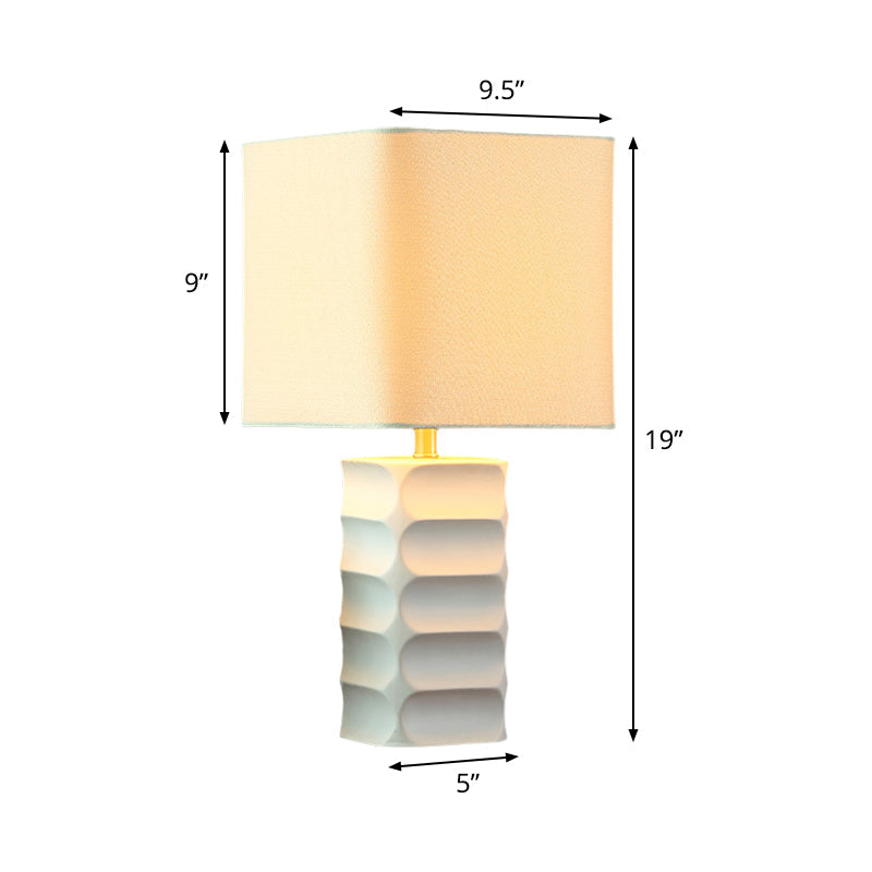 Modernist Small White Desk Lamp - Square Fabric Task Lighting For Living Room