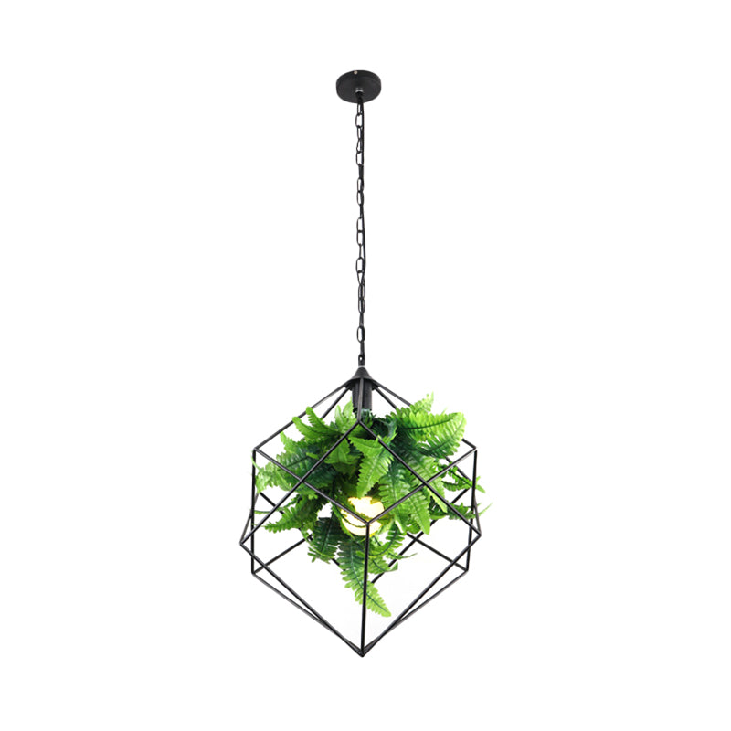 Antique Black Geometric Pendant Lamp with Plant and LED Down Lighting - 16.5"/19.5" W