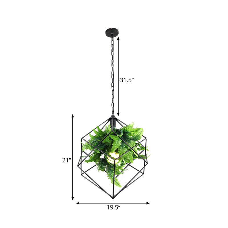 Antique Black Geometric Pendant Lamp with Plant and LED Down Lighting - 16.5"/19.5" W