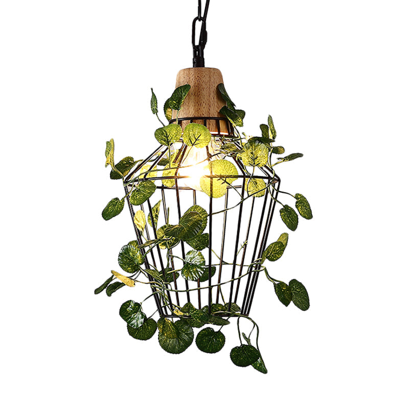Suspension de plafond à LED en métal noir vintage pour plantes – Idéal pour les restaurants – Luminaire à cage à ampoule