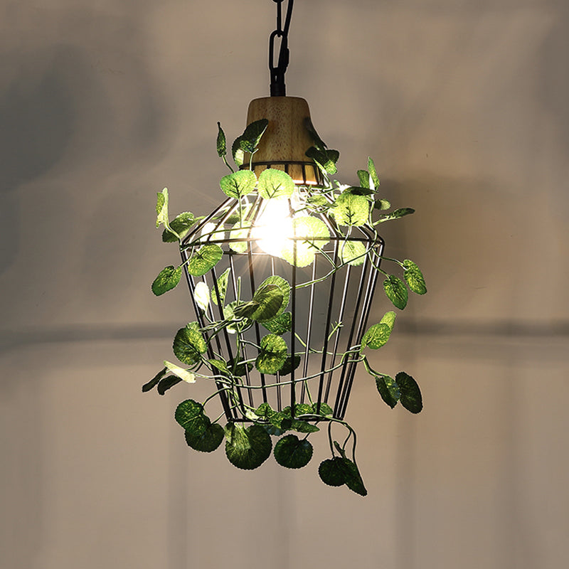 Suspension de plafond à LED en métal noir vintage pour plantes – Idéal pour les restaurants – Luminaire à cage à ampoule