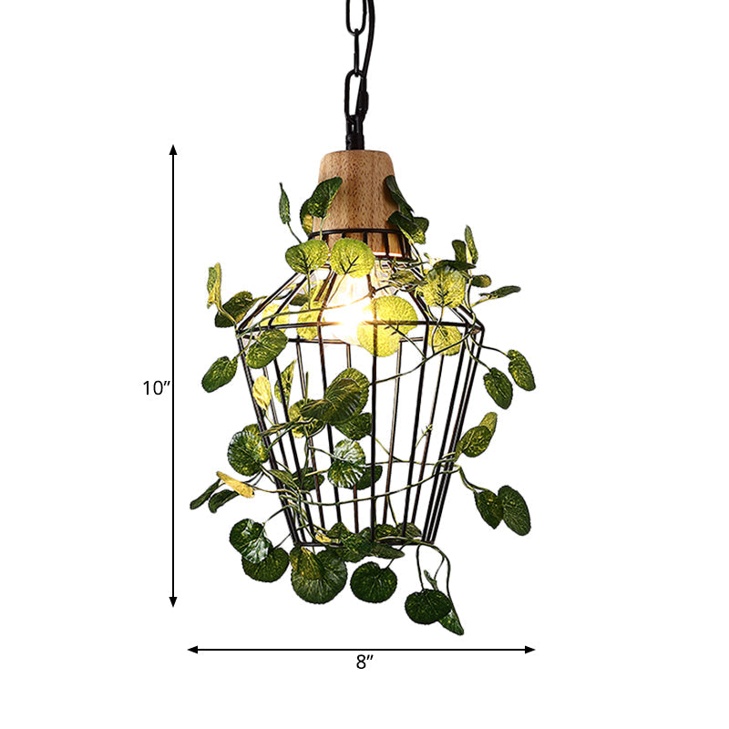 Suspension de plafond à LED en métal noir vintage pour plantes – Idéal pour les restaurants – Luminaire à cage à ampoule