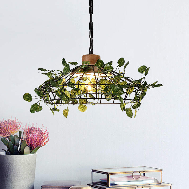 Suspension de plafond à LED en métal noir vintage pour plantes – Idéal pour les restaurants – Luminaire à cage à ampoule