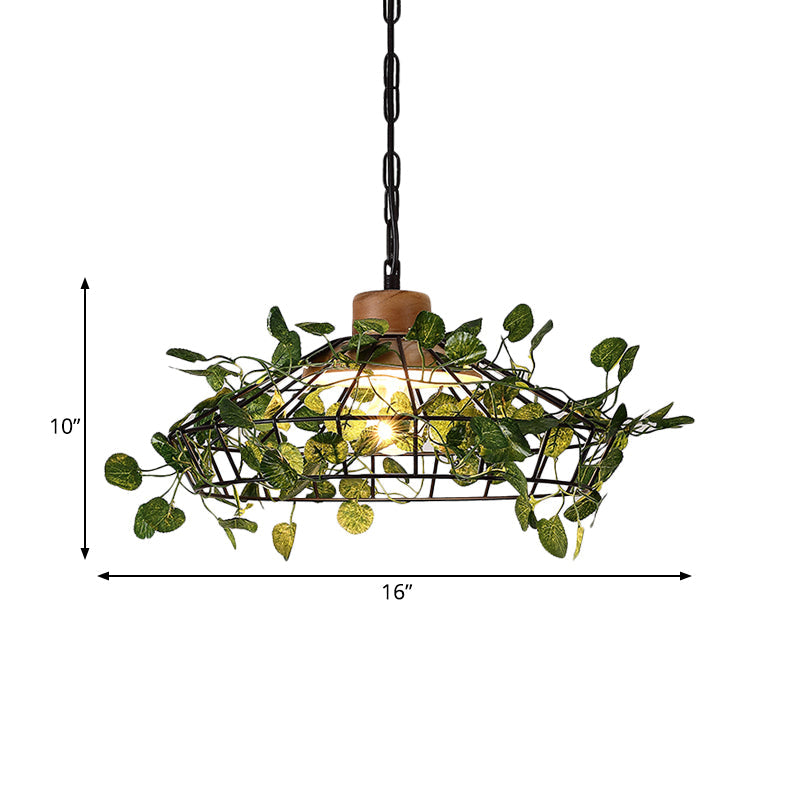Suspension de plafond à LED en métal noir vintage pour plantes – Idéal pour les restaurants – Luminaire à cage à ampoule