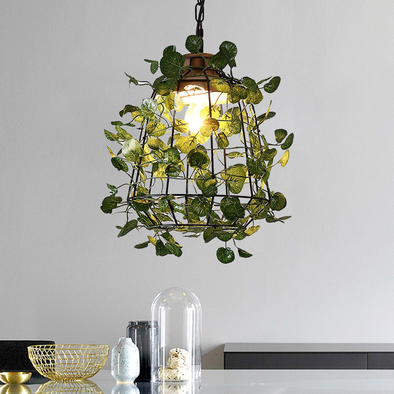 Suspension de plafond à LED en métal noir vintage pour plantes – Idéal pour les restaurants – Luminaire à cage à ampoule
