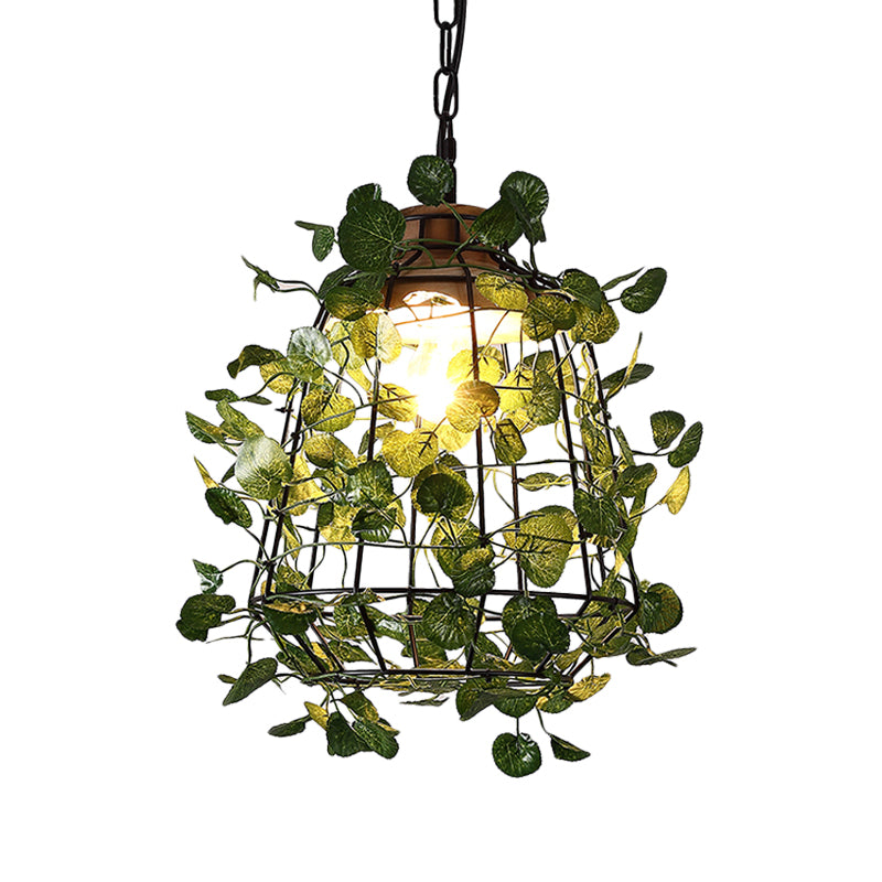 Suspension de plafond à LED en métal noir vintage pour plantes – Idéal pour les restaurants – Luminaire à cage à ampoule