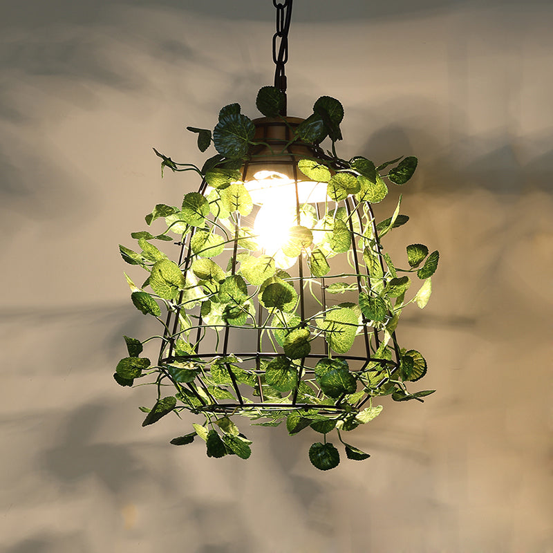 Suspension de plafond à LED en métal noir vintage pour plantes – Idéal pour les restaurants – Luminaire à cage à ampoule