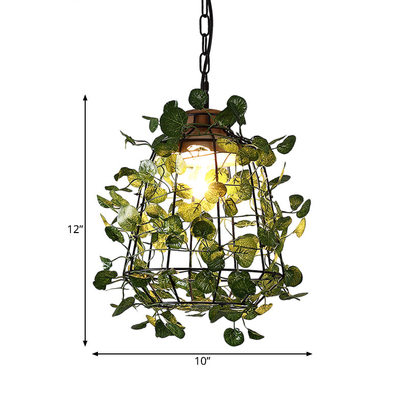 Suspension de plafond à LED en métal noir vintage pour plantes – Idéal pour les restaurants – Luminaire à cage à ampoule