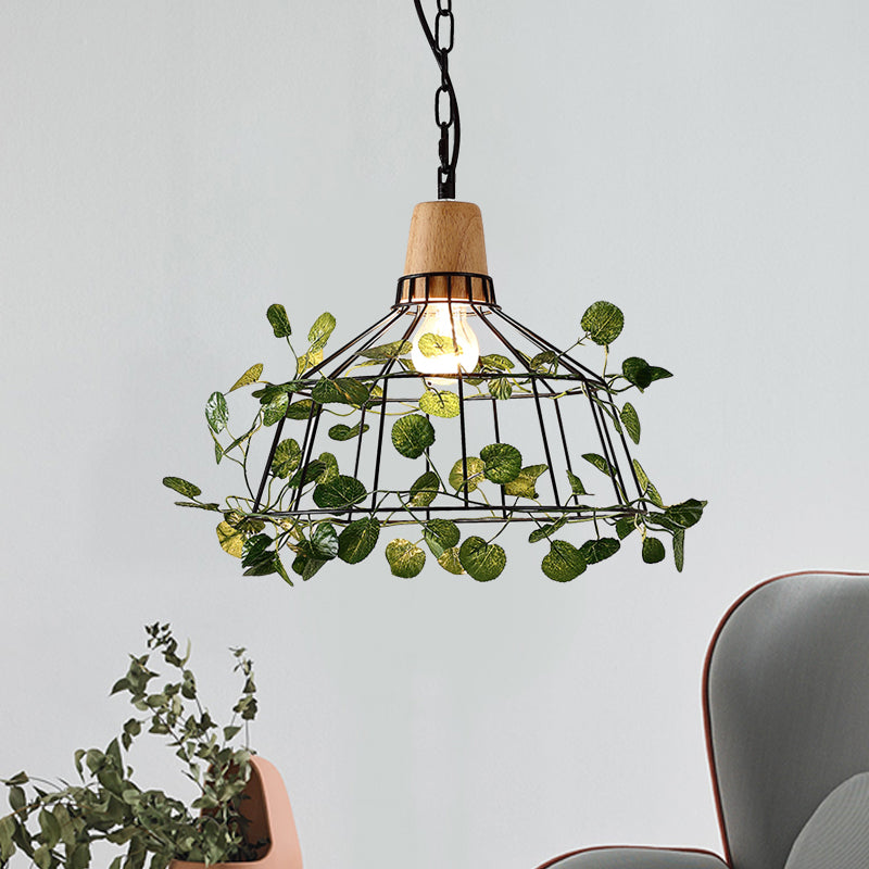Suspension de plafond à LED en métal noir vintage pour plantes – Idéal pour les restaurants – Luminaire à cage à ampoule