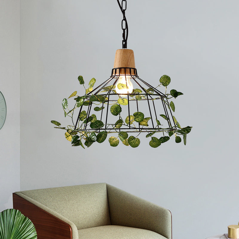 Suspension de plafond à LED en métal noir vintage pour plantes – Idéal pour les restaurants – Luminaire à cage à ampoule