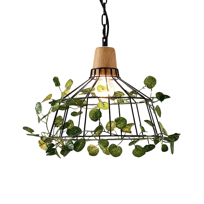Suspension de plafond à LED en métal noir vintage pour plantes – Idéal pour les restaurants – Luminaire à cage à ampoule