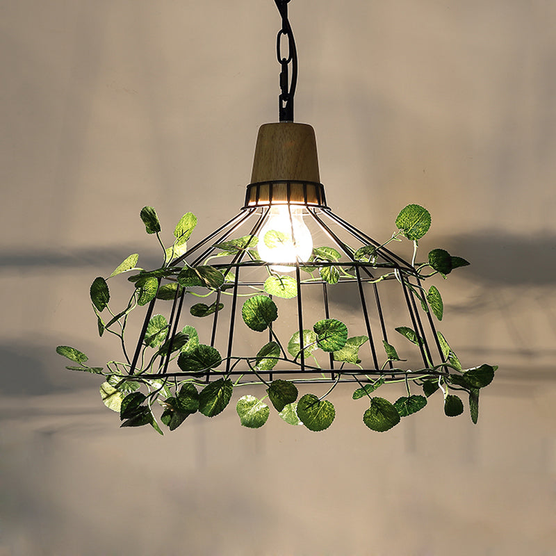 Suspension de plafond à LED en métal noir vintage pour plantes – Idéal pour les restaurants – Luminaire à cage à ampoule