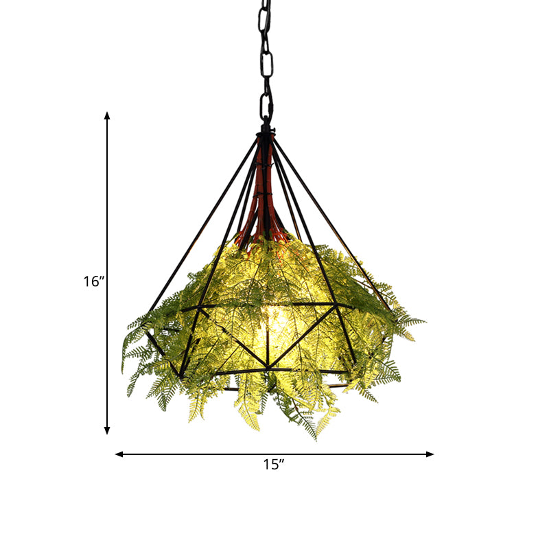 Black Metal Diamond Pendant LED Lamp for Restaurant - Industrial Down Lighting, Head 1, 15"/18"/23.5" Wide