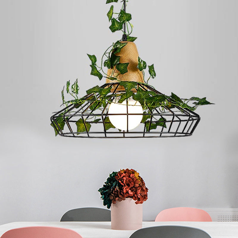 Black Antique Metal Barn LED Drop Pendant Lamp with Plant for Restaurant
