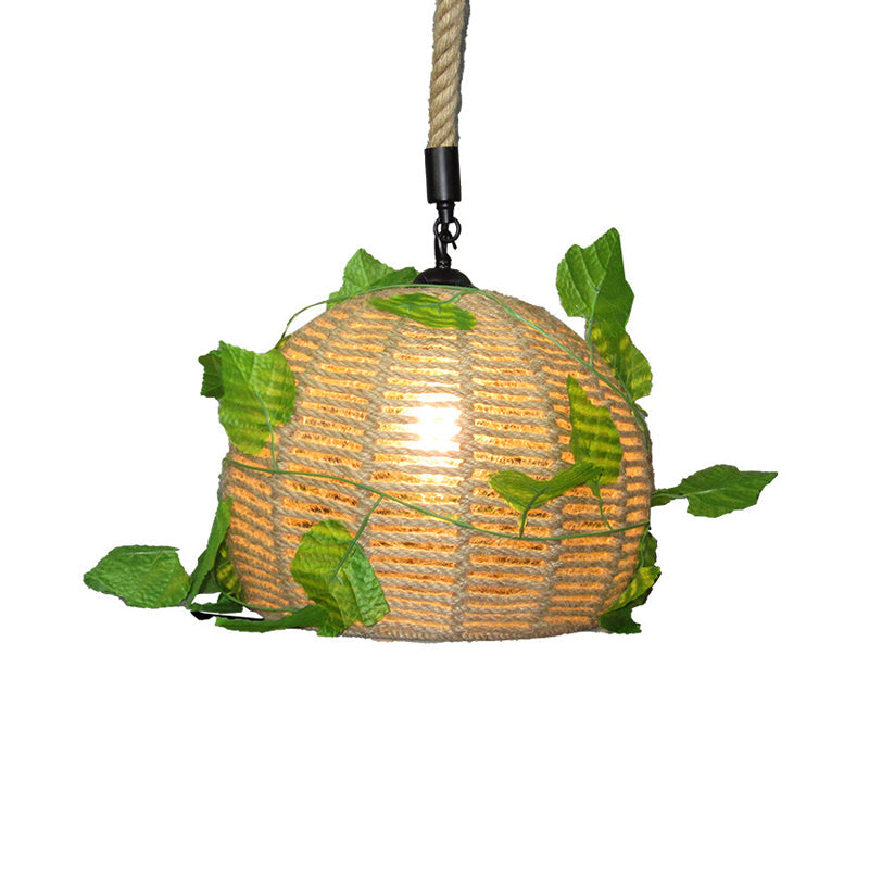 Vintage Beige Hemp Rope Pendant Light With Led Bulb - Plant Hanging Lamp For Restaurants