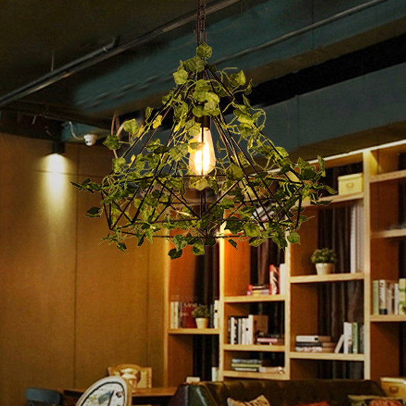Black Antique Metal Diamond Pendant Lamp With Led Plant Suspension Light For Restaurant - 10/15/18