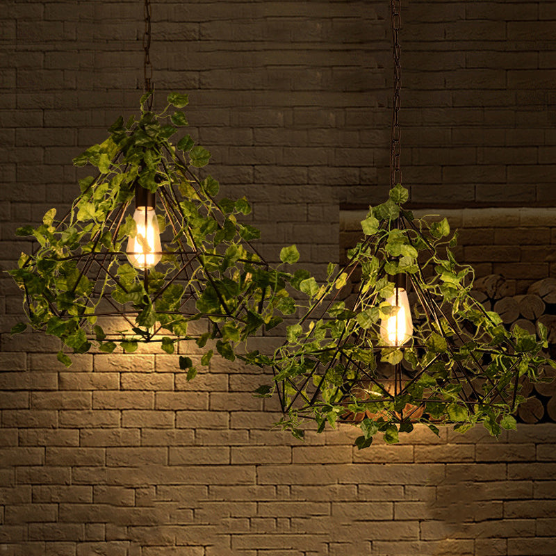 Black Antique Metal Diamond Pendant Lamp With Led Plant Suspension Light For Restaurant - 10/15/18