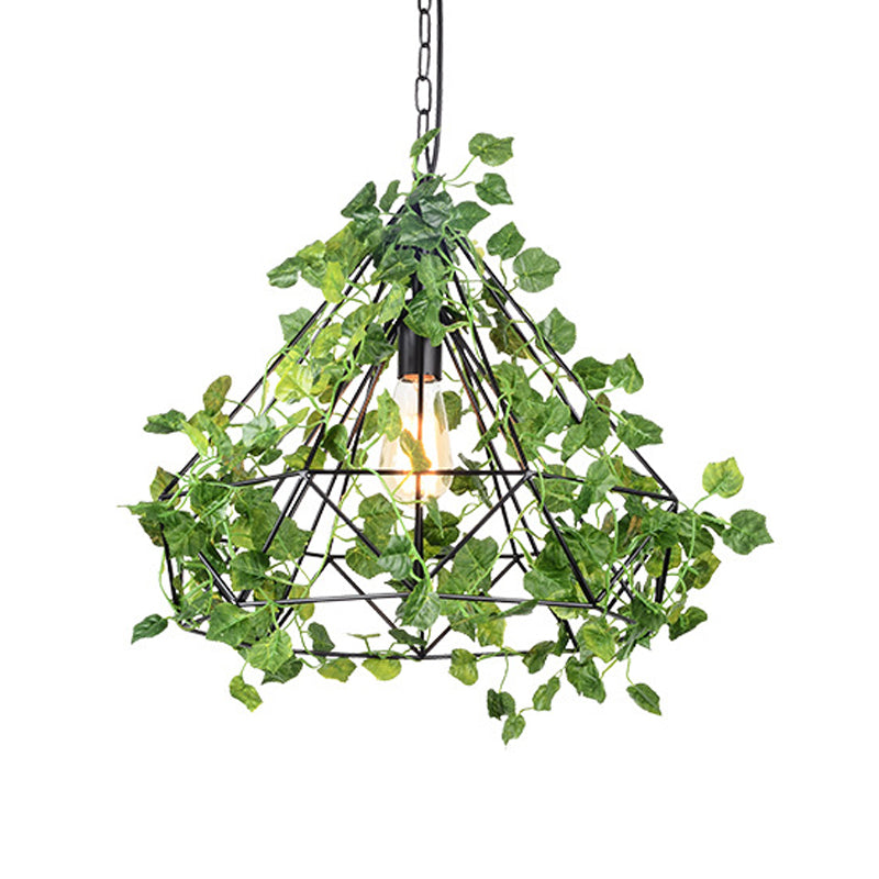 Black Antique Metal Diamond Pendant Lamp - LED Plant Suspension Light for Restaurants - 10"/15"/18" Width