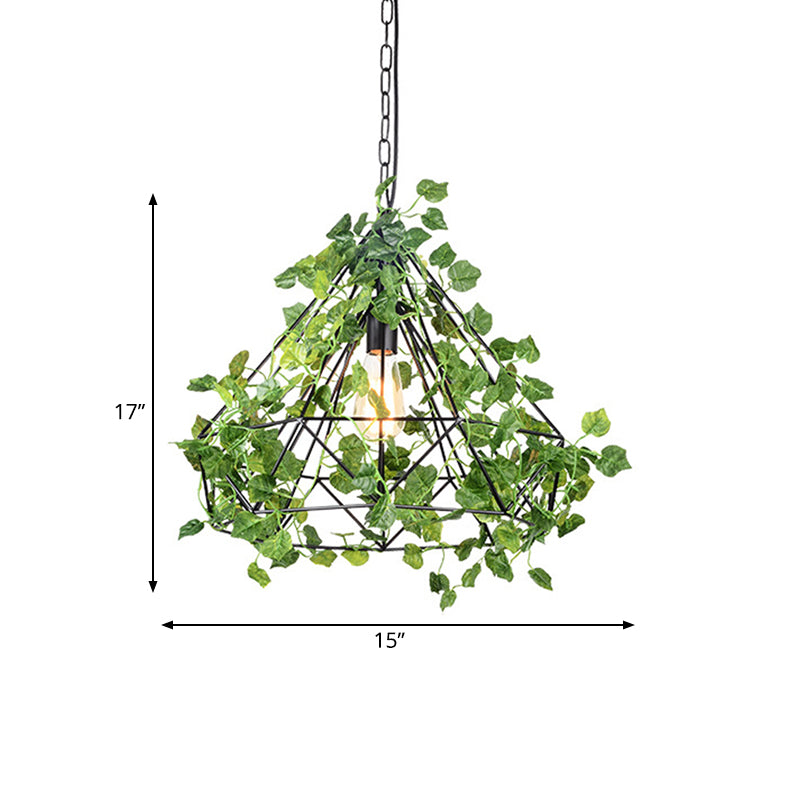 Black Antique Metal Diamond Pendant Lamp - LED Plant Suspension Light for Restaurants - 10"/15"/18" Width
