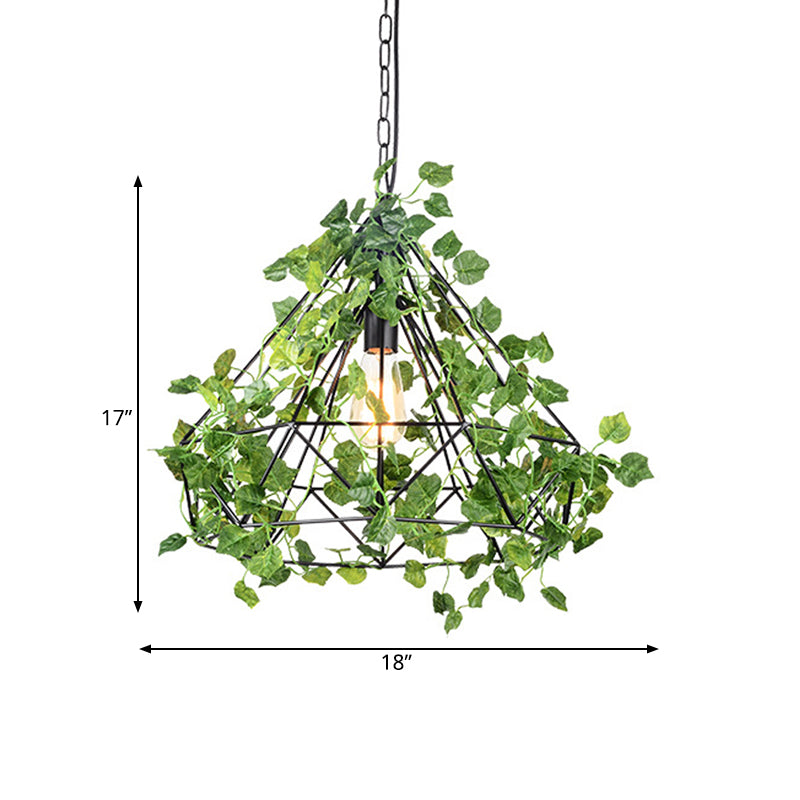 Black Antique Metal Diamond Pendant Lamp - LED Plant Suspension Light for Restaurants - 10"/15"/18" Width