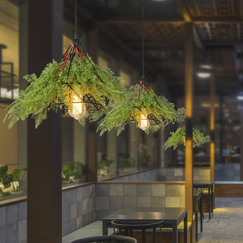 Plafonnier LED industriel en métal à 1 ampoule avec motif diamant et plante - Idéal pour les restaurants
