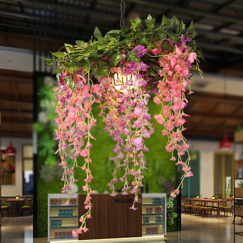 Metal Pink Pendant Flower Hanging Lamp - 1 Head Industrial LED Downlight for Restaurants
