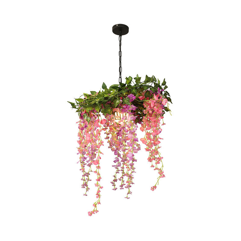 Metal Pink Pendant Flower Hanging Lamp - 1 Head Industrial LED Downlight for Restaurants