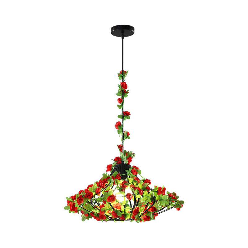 Lampe suspendue en métal noir/blanc - Style antique, suspension LED avec décor floral pour restaurants