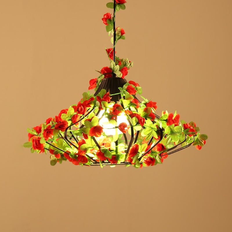 Lampe suspendue en métal noir/blanc - Style antique, suspension LED avec décor floral pour restaurants