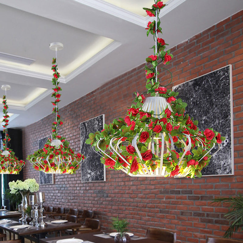 Lampe suspendue en métal noir/blanc - Style antique, suspension LED avec décor floral pour restaurants