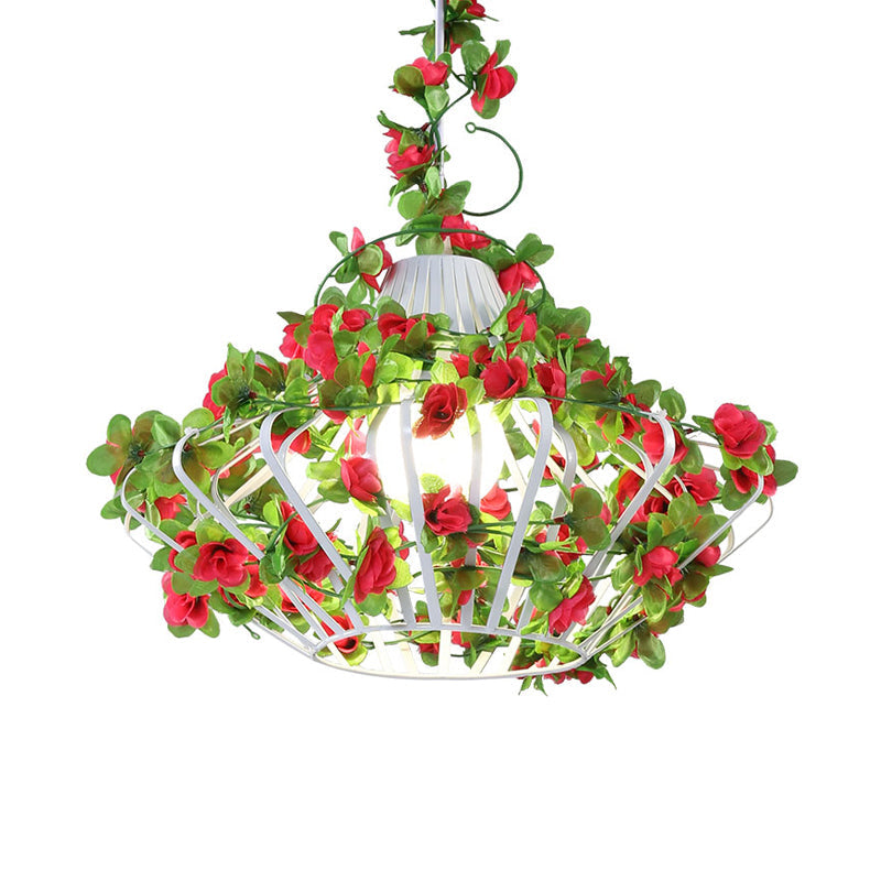 Lampe suspendue en métal noir/blanc - Style antique, suspension LED avec décor floral pour restaurants
