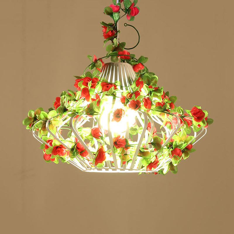 Lampe suspendue en métal noir/blanc - Style antique, suspension LED avec décor floral pour restaurants