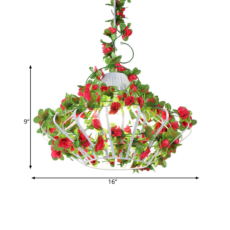 Lampe suspendue en métal noir/blanc - Style antique, suspension LED avec décor floral pour restaurants