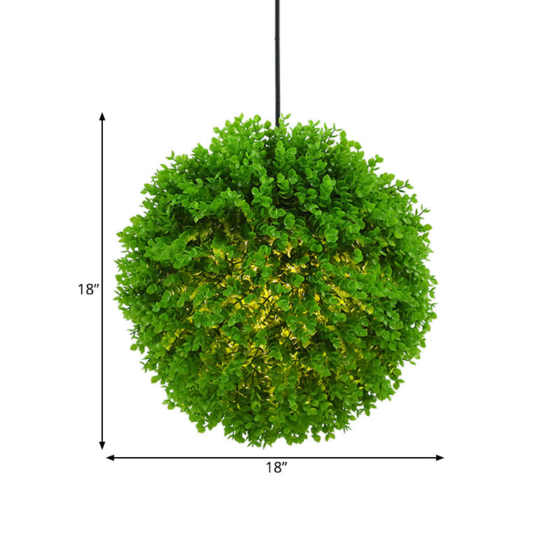Industrial Metal Globe Pendant Light With Green Led Plant 1-Light Suspension Lamp - 14/18 Dia